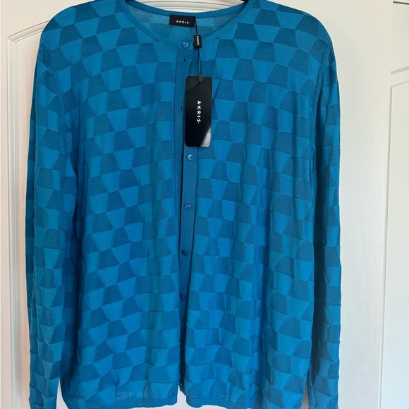 Akris Pure Silk Cardigan, size 16, color Alpsee ( turquoise/ blue) - Picture 4 of 5